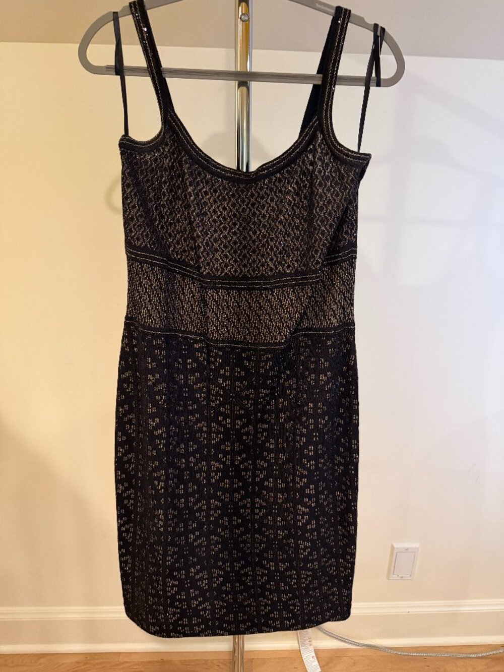 St. John Evening Knit Dress Size 12 Black Gold Sparkle